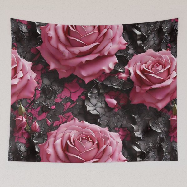 Aperçu de l'œuvre Roses roses sur fond noir. créée et vendue par TenderSoar.