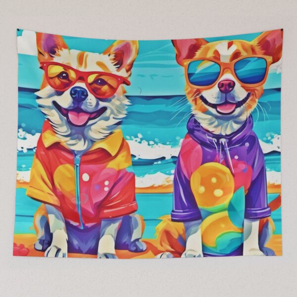 Item preview, Sunny Beach Dogs: Colorful Painting designed and sold by Health And Fitness Posts e-Store.