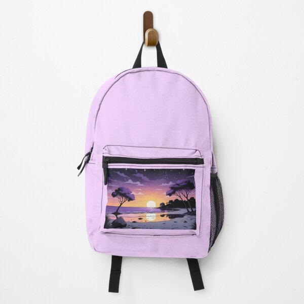 Item preview, Purple Evening Glow | Sunset Beach with Palm Trees designed and sold by NOVOImpression.
