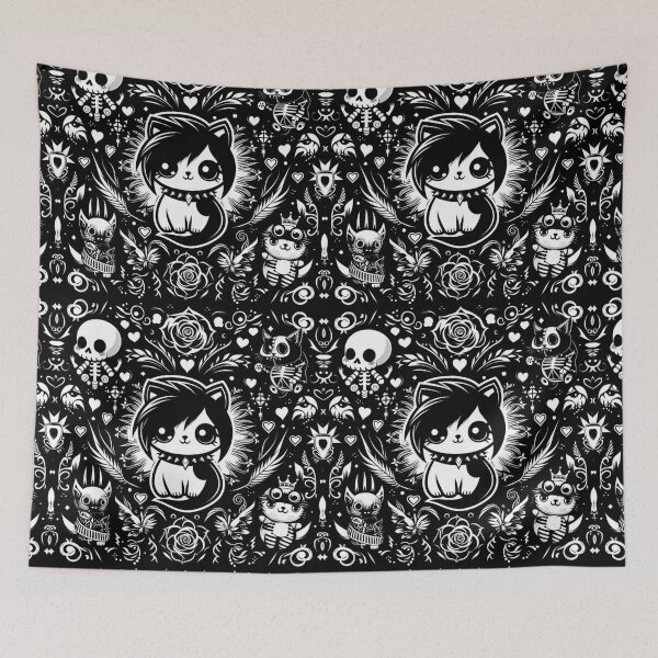 Item preview, Goth cat pattern  designed and sold by SpookyCuties.