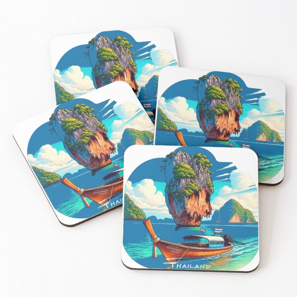 Item preview, Vintage Thailand Travel Stickers – Retro Long Tail Boat and Karst Rock Island Sticker Design designed and sold by pod24.