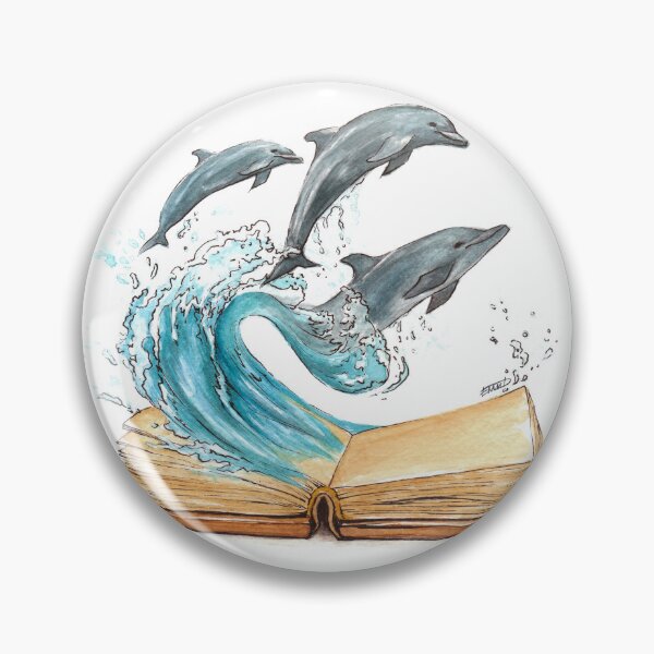 Item preview, Dolphins jumping from old book Watercolor illustration designed and sold by edrawings38.