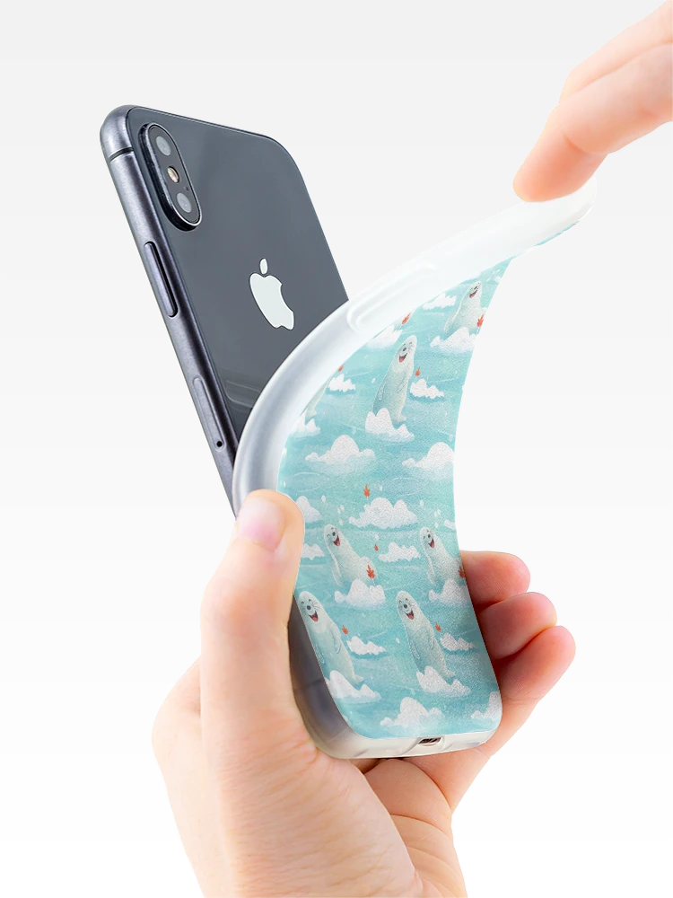 Thumbnail 4 of 5, iPhone Case, Cute seals on cloud pattern designed and sold by TrPatternLab.