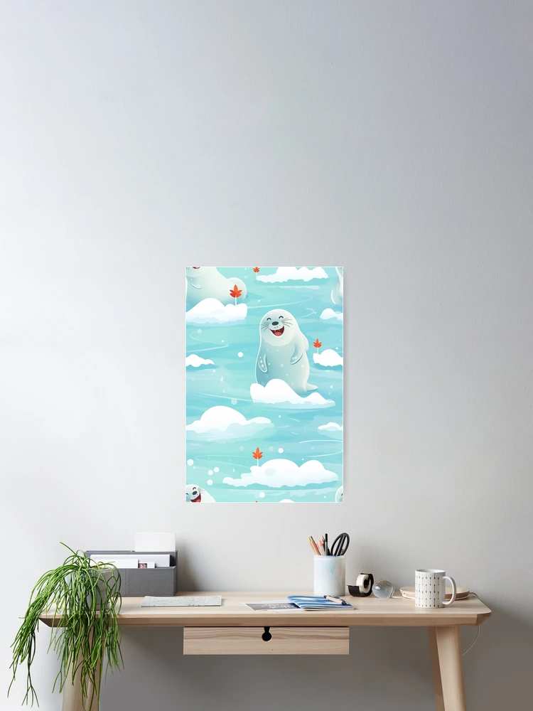 Thumbnail 2 of 3, Poster, Cute seals on cloud pattern designed and sold by TrPatternLab.