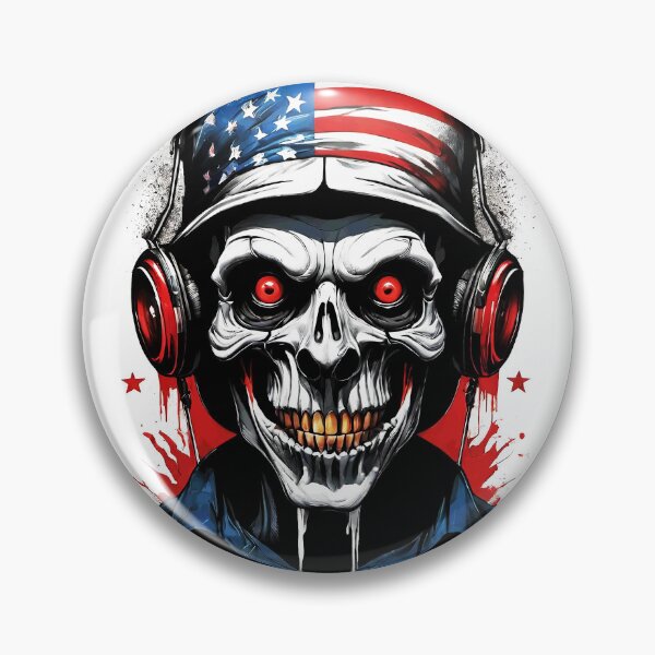 Item preview, Skull with American Flag Hat and Headphones Illustration designed and sold by ironpalette.