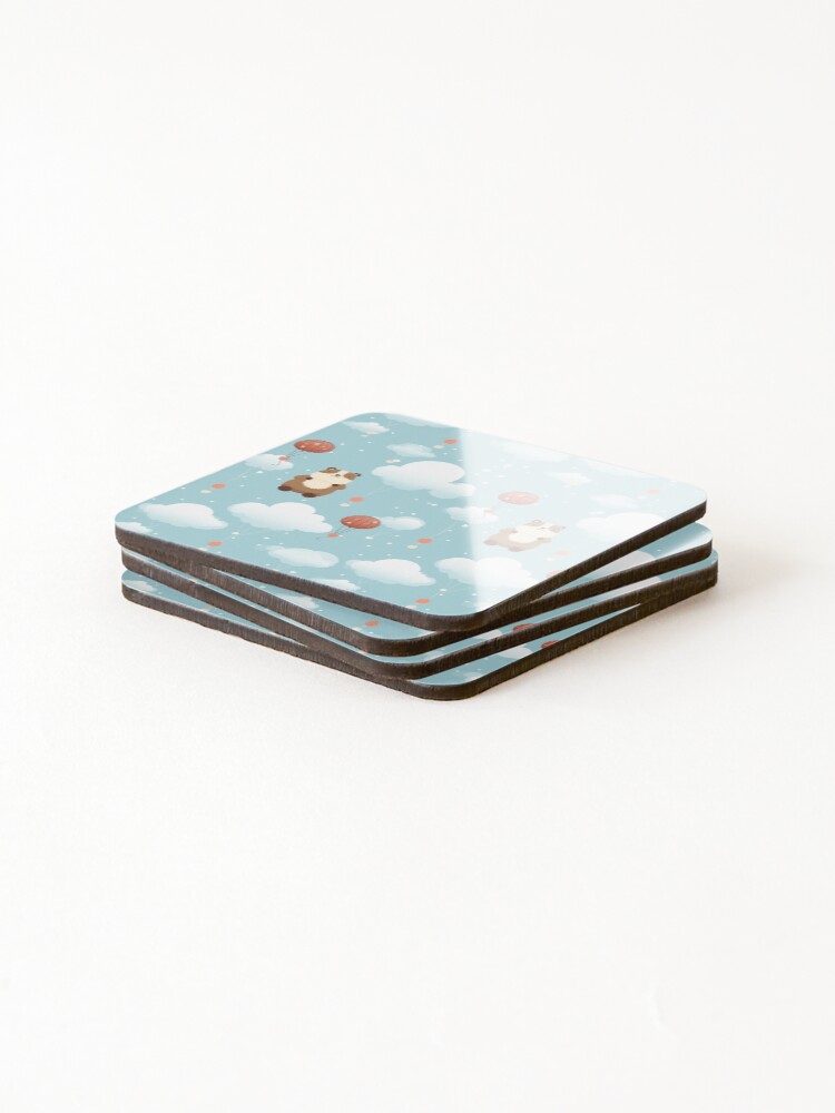 Thumbnail 4 of 5, Coasters (Set of 4), cute bear are in a cloud pattern designed and sold by TrPatternLab.
