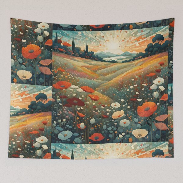 Item preview, Field with wildflowers and sunset,  designed and sold by Coolparrotgirl.
