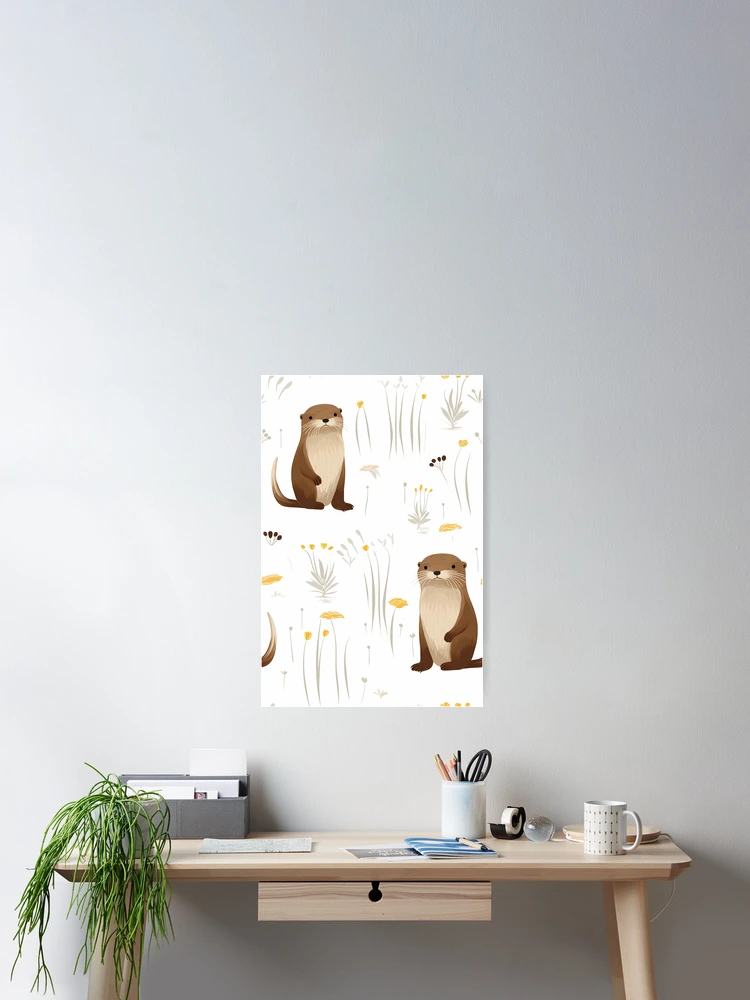 Thumbnail 2 of 3, Poster, Cute otters pattern designed and sold by TrPatternLab.