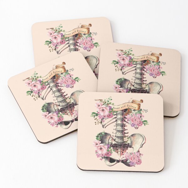Item preview, Bones and botany, ribcage full of pink flowers, roses and leaves, Anatomy Art,, thoracicy, black and white, leaves anatomy Ribcage, rib cage, anatomy skeleton designed and sold by Collagedream.
