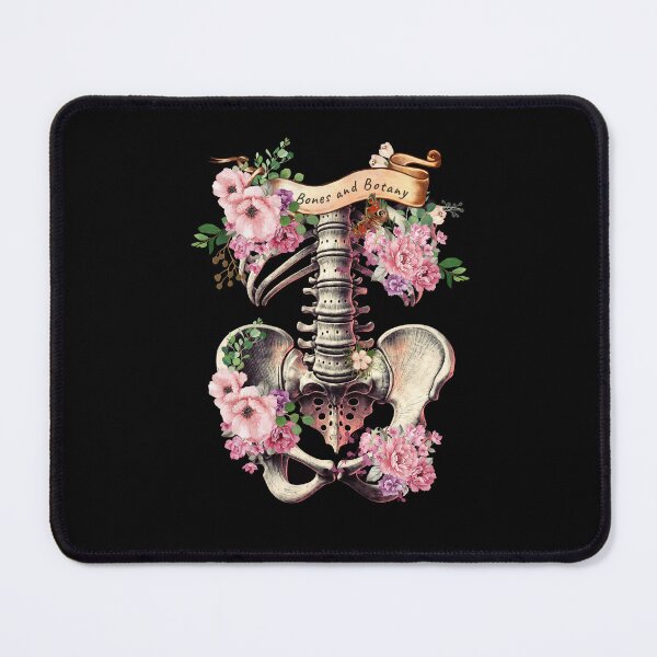 Item preview, Bones and botany, ribcage full of pink flowers, roses and leaves, Anatomy Art,, thoracicy, black and white, leaves anatomy Ribcage, rib cage, anatomy skeleton designed and sold by Collagedream.