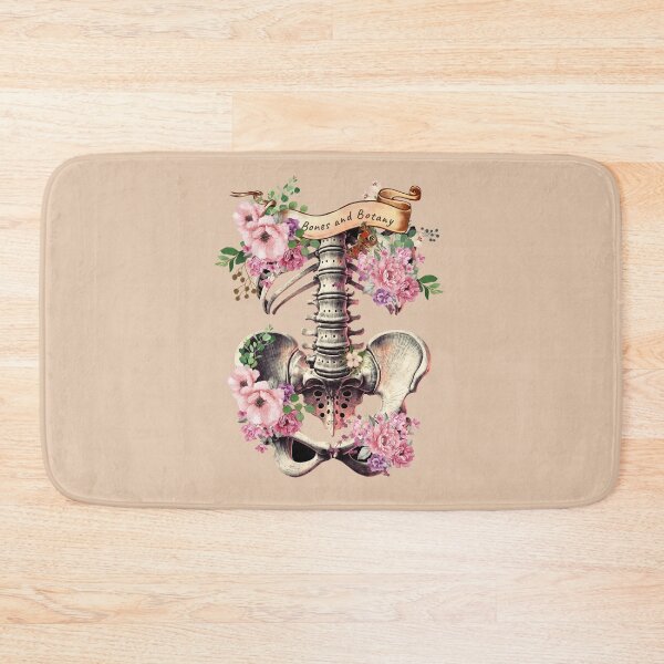 Item preview, Bones and botany, ribcage full of pink flowers, roses and leaves, Anatomy Art,, thoracicy, black and white, leaves anatomy Ribcage, rib cage, anatomy skeleton designed and sold by Collagedream.