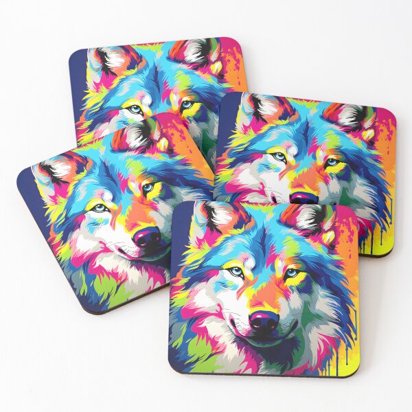 Artikelvorschau, Wolfsporträts zeichnen. Tier bunt. Tierkissen. entworfen und verkauft von formform.