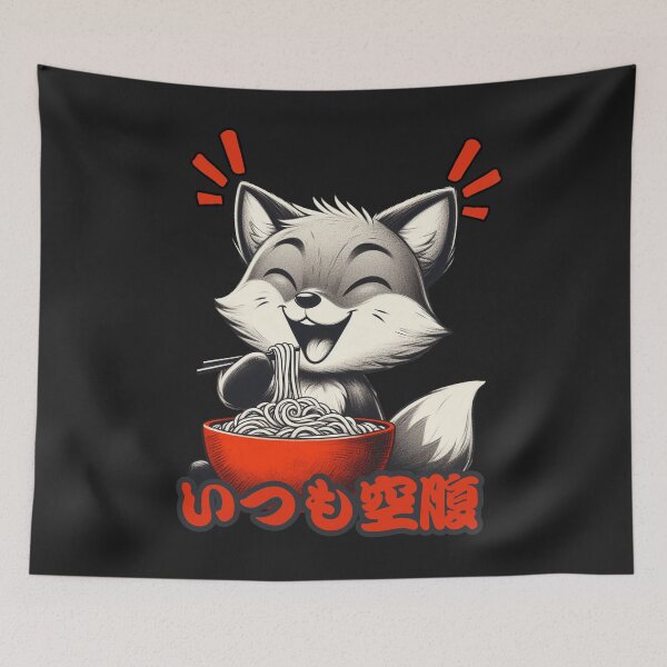 Item preview, "Always Hungry" - Delighted Fox Enjoying Ramen Illustration designed and sold by RuyaFab.