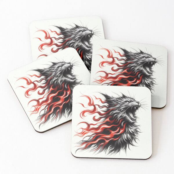Item preview, Fiery Feline Roar - Intense Cat Illustration designed and sold by RuyaFab.