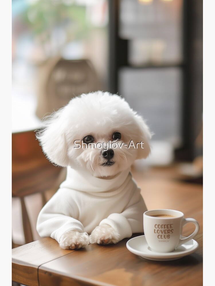 Thumbnail 3 of 3, Sticker, Bichon Frise Drinking Coffee Coffee Lovers Club by SHMLV designed and sold by Shmoylov-Art.