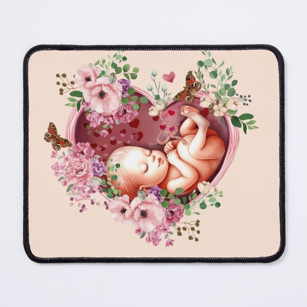 Item preview, Baby inside the heart shaped womb, fetus, maternity floral botany, fetal, pregnant,vintage anatomy style, anatomy art, student, doctor, medical designed and sold by Collagedream.