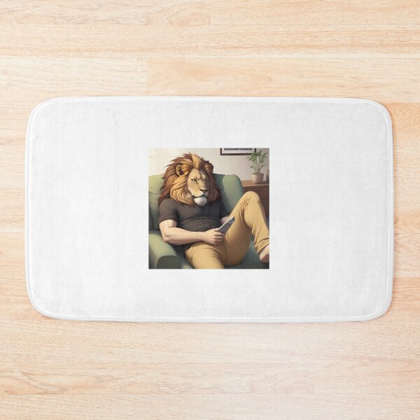 Item preview, A cartoon of a lion sitting on the couch watching TV. designed and sold by pretty-Designed.