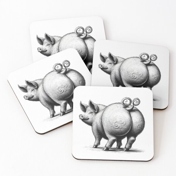 Item preview, Whimsical Pen and ink drawing of a pigs hairy bottom designed and sold by EdgyEdgeArt.