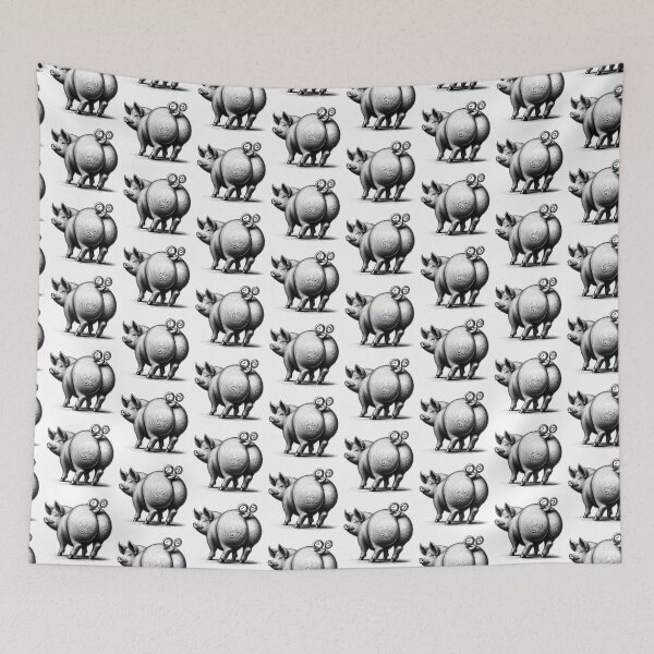 Item preview, Whimsical Pen and ink drawing of a pigs hairy bottom designed and sold by EdgyEdgeArt.