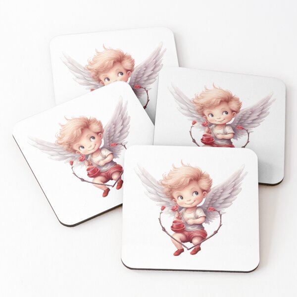 Aperçu de l'œuvre Ange Saint Valentin aquarelle illustration Cupidon garçon créée et vendue par Createya.