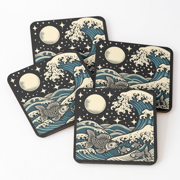 Item preview, Japanes Woodblock of Wave And Fish designed and sold by EdgyEdgeArt.