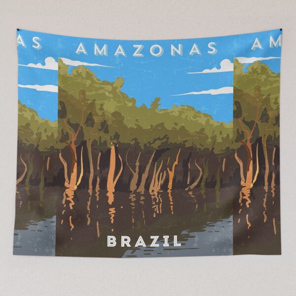 Artikelvorschau, Amazonas, Brasilien – Minimalistisches Retro-Reiseplakat entworfen und verkauft von GreekTavern1979.