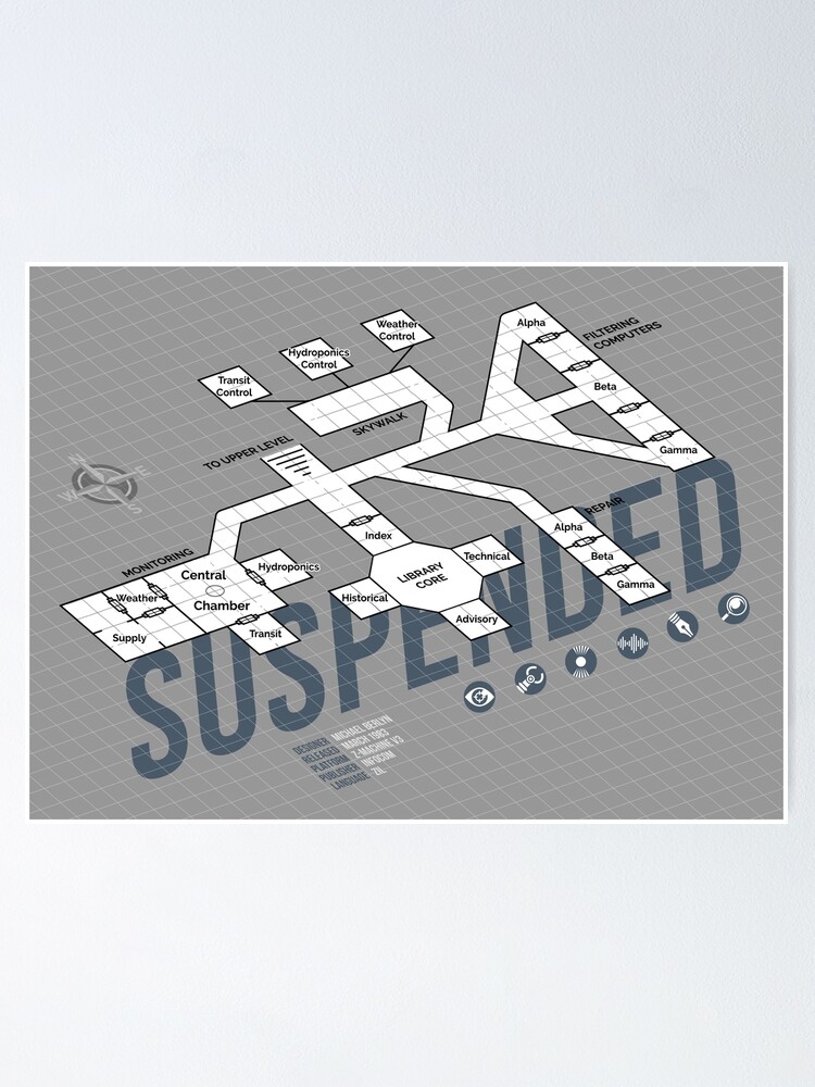 Thumbnail 1 of 3, Poster, Infocom Suspended Game Map designed and sold by aaronareed.