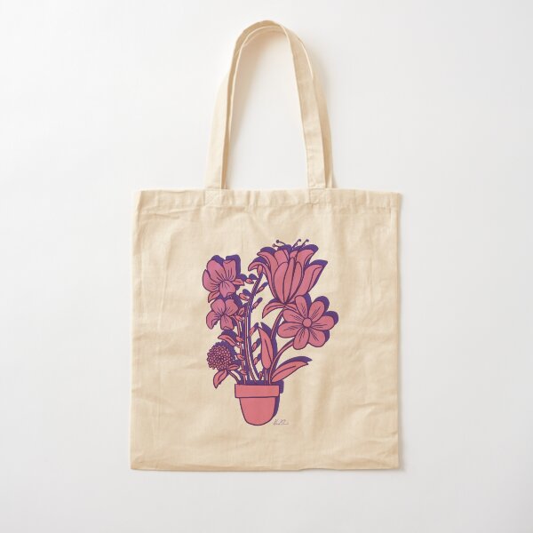 Aperçu de l'œuvre Fleurs joyeuses | Sac fourre-tout en coton + autocollants + étui pour téléphone créée et vendue par Natalie Chiovitti.