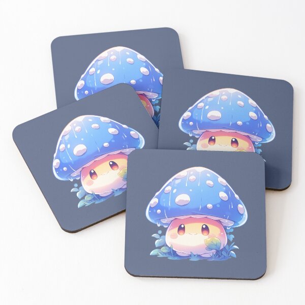 Item preview, Cute Kawaii Happy Blue Mushroom in the Warm Rain designed and sold by CozyKawaiiArt.