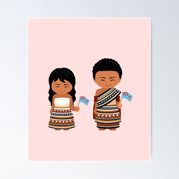 Item preview,  Girl and Boy in Fijian wedding national costume with flag. by Mill2023 designed and sold by Mill2023.