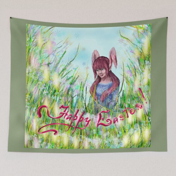 Item preview, Happy Easter bunny girl, digital art by MariDani designed and sold by MariDaniArt.