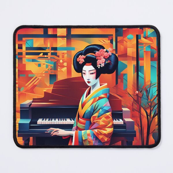 Item preview,  Sitting  Geisha with piano in yellow blue red abstract designed and sold by Coolparrotgirl.