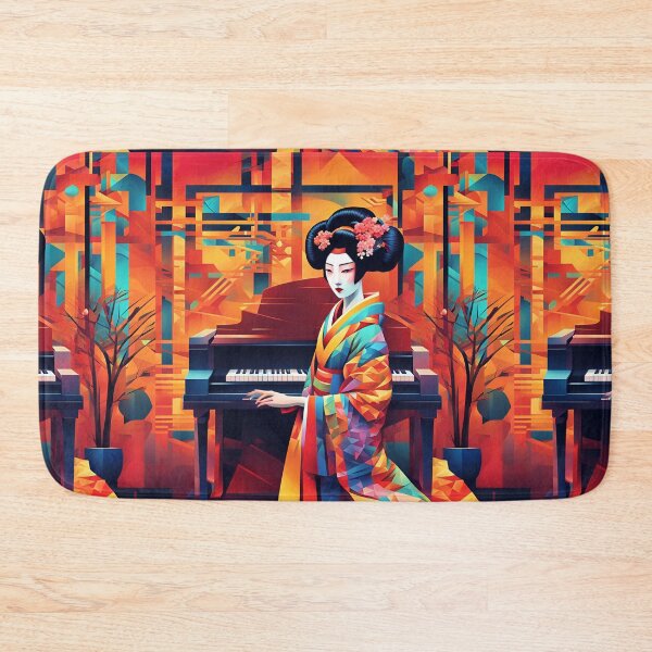 Item preview,  Sitting  Geisha with piano in yellow blue red abstract designed and sold by Coolparrotgirl.