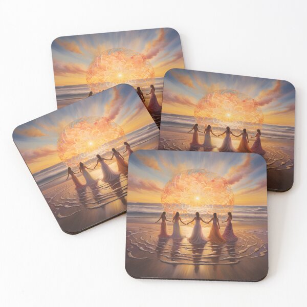 Item preview, Five woman on a beach with mandala at sunrise- The sisterhood designed and sold by ArtbyJanineTate.