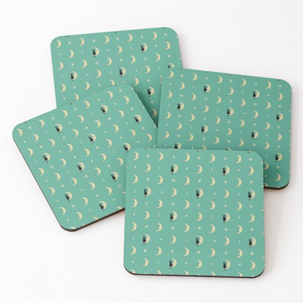 Item preview, La Luna - Cat and Moon - Teal and Black Cats - Pattern designed and sold by DreamersPlan.
