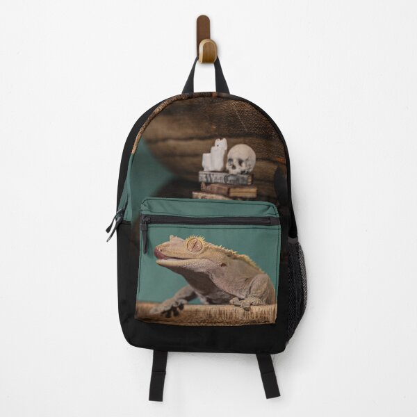 Item preview, Crested gecko Halloween picture, Lizard skull and books designed and sold by PTPhotoLLC.