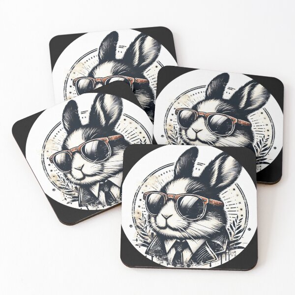 Item preview, black and white rabbit wearing sunglasses designed and sold by Mechanical-Artt.
