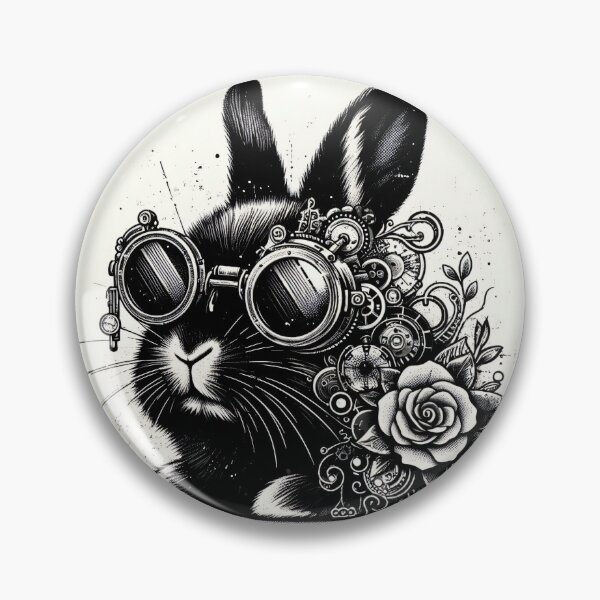 Item preview, black and white rabbit wearing goggles designed and sold by Mechanical-Artt.