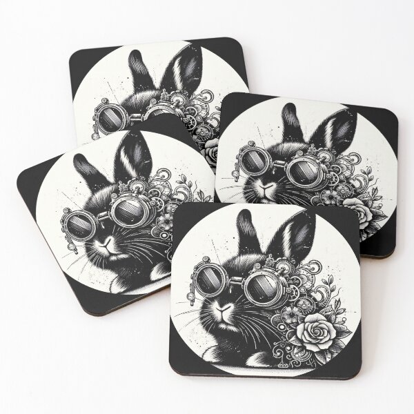 Item preview, black and white rabbit wearing goggles designed and sold by Mechanical-Artt.