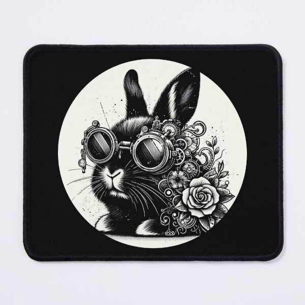 Item preview, black and white rabbit wearing goggles designed and sold by Mechanical-Artt.
