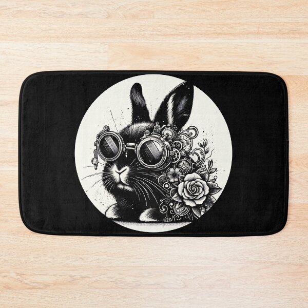 Item preview, black and white rabbit wearing goggles designed and sold by Mechanical-Artt.
