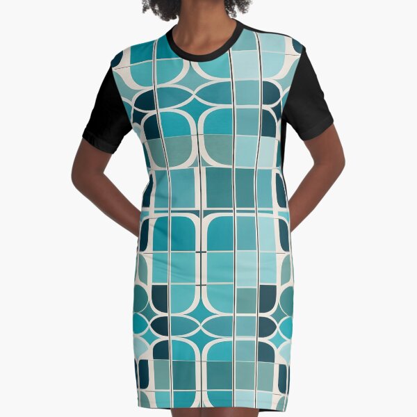 Aperçu de l'œuvre Moderne du milieu du siècle, abstrait géométrique, aigue-marine créée et vendue par Prints and Lifestyle.