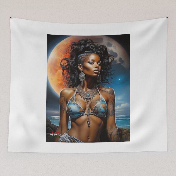 Aperçu de l'œuvre Marcheur de lune africain ; Adorateur de la Lune ; Art fantastique de l'IA ; créée et vendue par Mona-Leilah.