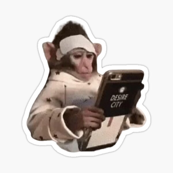 "Monkey on phone meme" Sticker for Sale by kiwifruitjuice | Redbubble