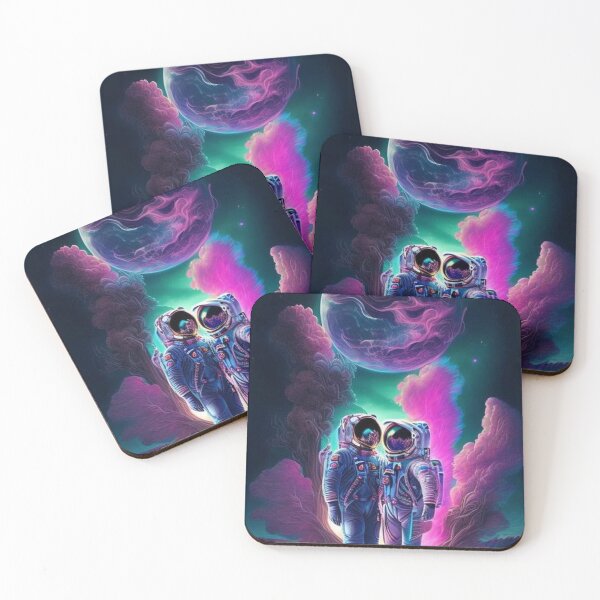 Item preview, Cosmic Romance: A Pair of Enchanted Astronauts Among Colorful Planets designed and sold by CulinaryCenter.