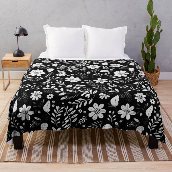 Item preview, Black and white flower and leaf pattern designed and sold by TrPatternLab.