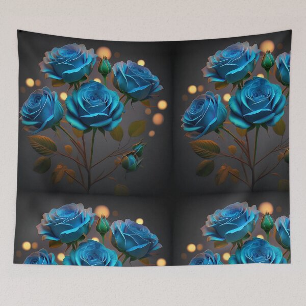 Item preview, several beautiful hyper-realistic blue roses on a dark grey background. Background: Bokeh background of lights designed and sold by brokenpones.