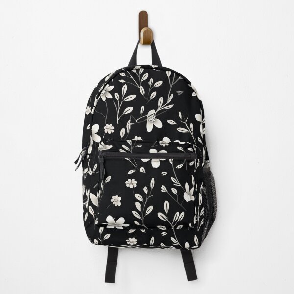 Item preview, white floral pattern on black background designed and sold by TrPatternLab.