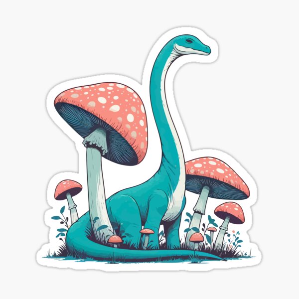 Artikel-Vorschau von Niedlicher einfacher Dinosaurier Brontosaurus im Pilzgarten, designt und verkauft von TomFrontierArt.