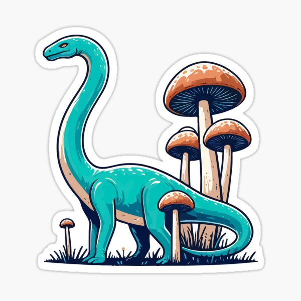 Artikel-Vorschau von Niedlicher einfacher Dinosaurier Brontosaurus im Pilzgarten, designt und verkauft von TomFrontierArt.